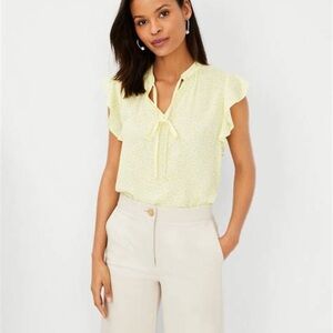Ann Taylor Cream Sleeveless Blouse with Ruffled Tie Front